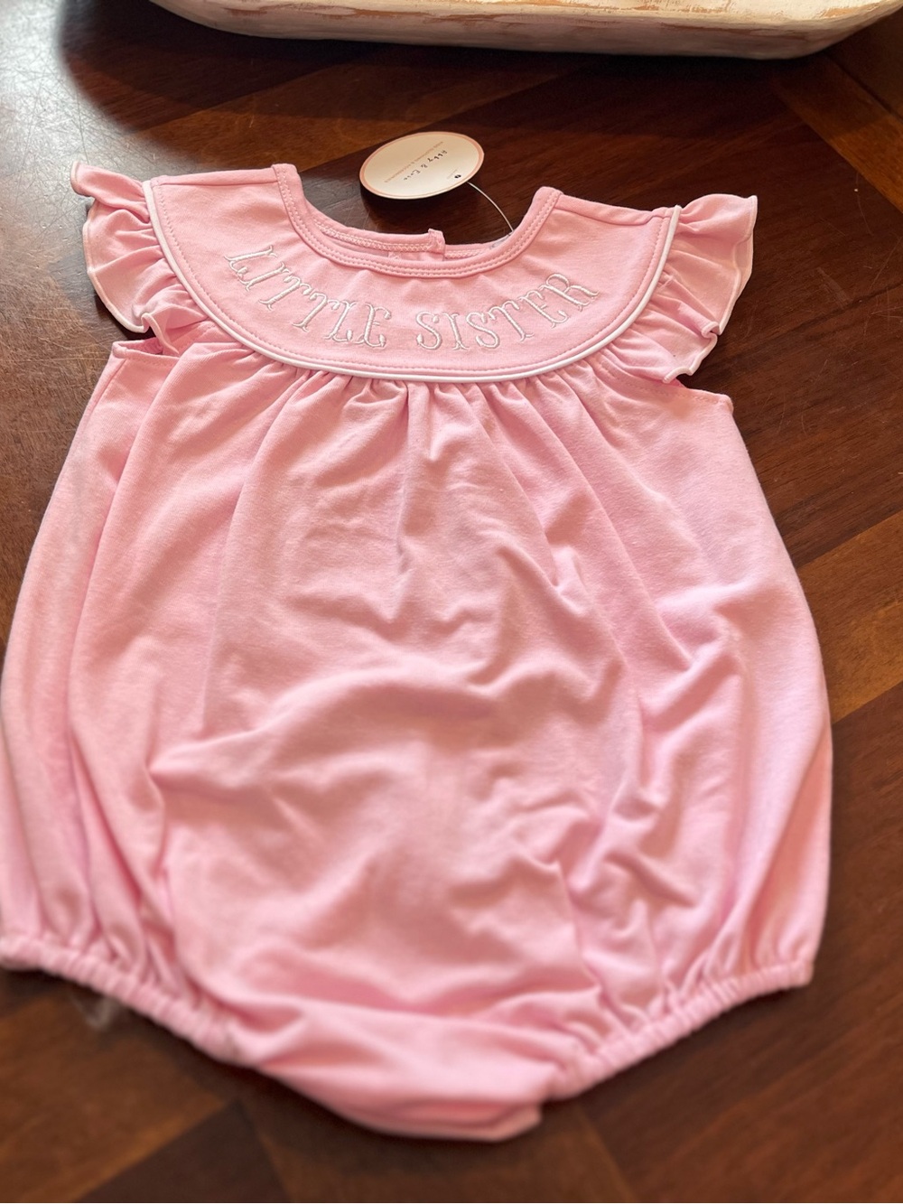 Boutique Pink Baby Bubble with 'Little Sister' Embroidery